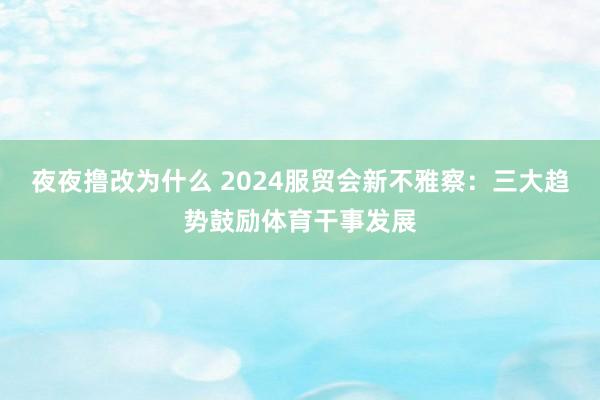 夜夜撸改为什么 2024服贸会新不雅察：三大趋势鼓励体育干事发展