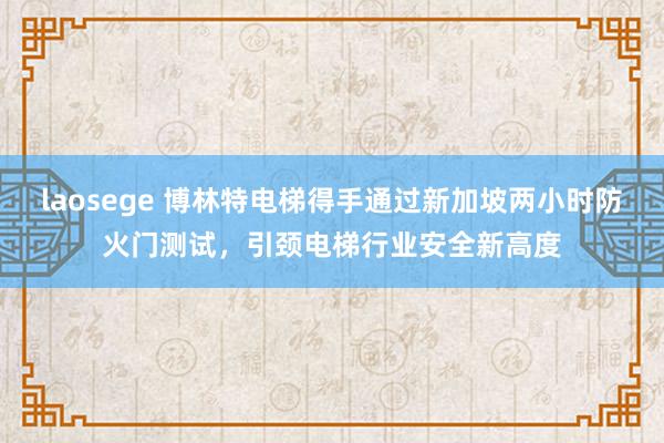 laosege 博林特电梯得手通过新加坡两小时防火门测试，引颈电梯行业安全新高度