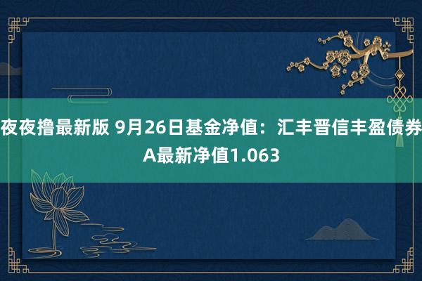 夜夜撸最新版 9月26日基金净值：汇丰晋信丰盈债券A最新净值1.063