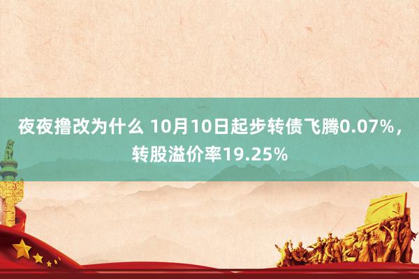 夜夜撸改为什么 10月10日起步转债飞腾0.07%，转股溢价率19.25%