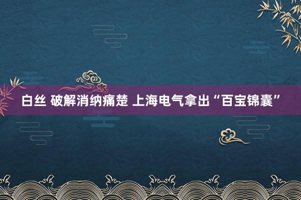 白丝 破解消纳痛楚 上海电气拿出“百宝锦囊”