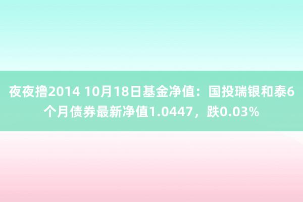 夜夜撸2014 10月18日基金净值：国投瑞银和泰6个月债券最新净值1.0447，跌0.03%