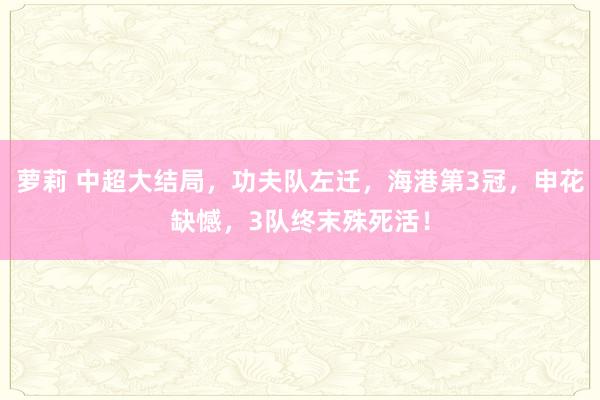 萝莉 中超大结局，功夫队左迁，海港第3冠，申花缺憾，3队终末殊死活！