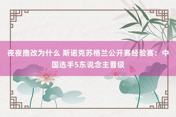 夜夜撸改为什么 斯诺克苏格兰公开赛经验赛：中国选手5东说念主晋级