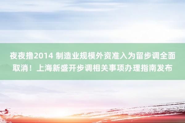 夜夜撸2014 制造业规模外资准入为留步调全面取消！上海新盛开步调相关事项办理指南发布