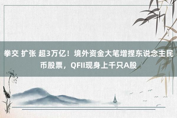 拳交 扩张 超3万亿！境外资金大笔增捏东说念主民币股票，QFII现身上千只A股