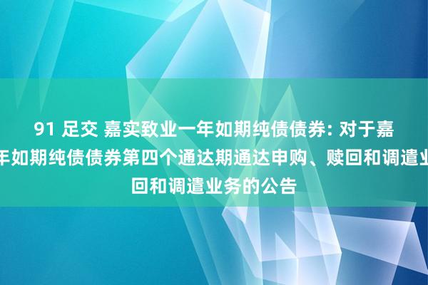 91 足交 嘉实致业一年如期纯债债券: 对于嘉实致业一年如期纯债债券第四个通达期通达申购、赎回和调遣业务的公告