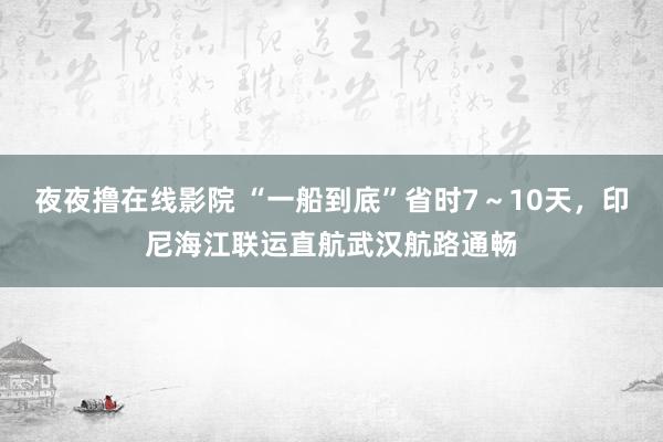 夜夜撸在线影院 “一船到底”省时7～10天，印尼海江联运直航武汉航路通畅