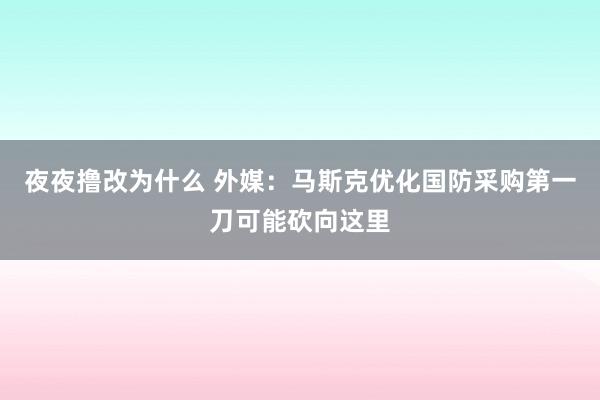 夜夜撸改为什么 外媒：马斯克优化国防采购第一刀可能砍向这里