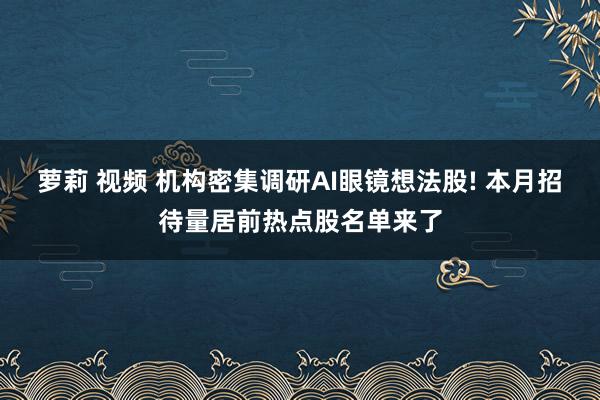 萝莉 视频 机构密集调研AI眼镜想法股! 本月招待量居前热点股名单来了